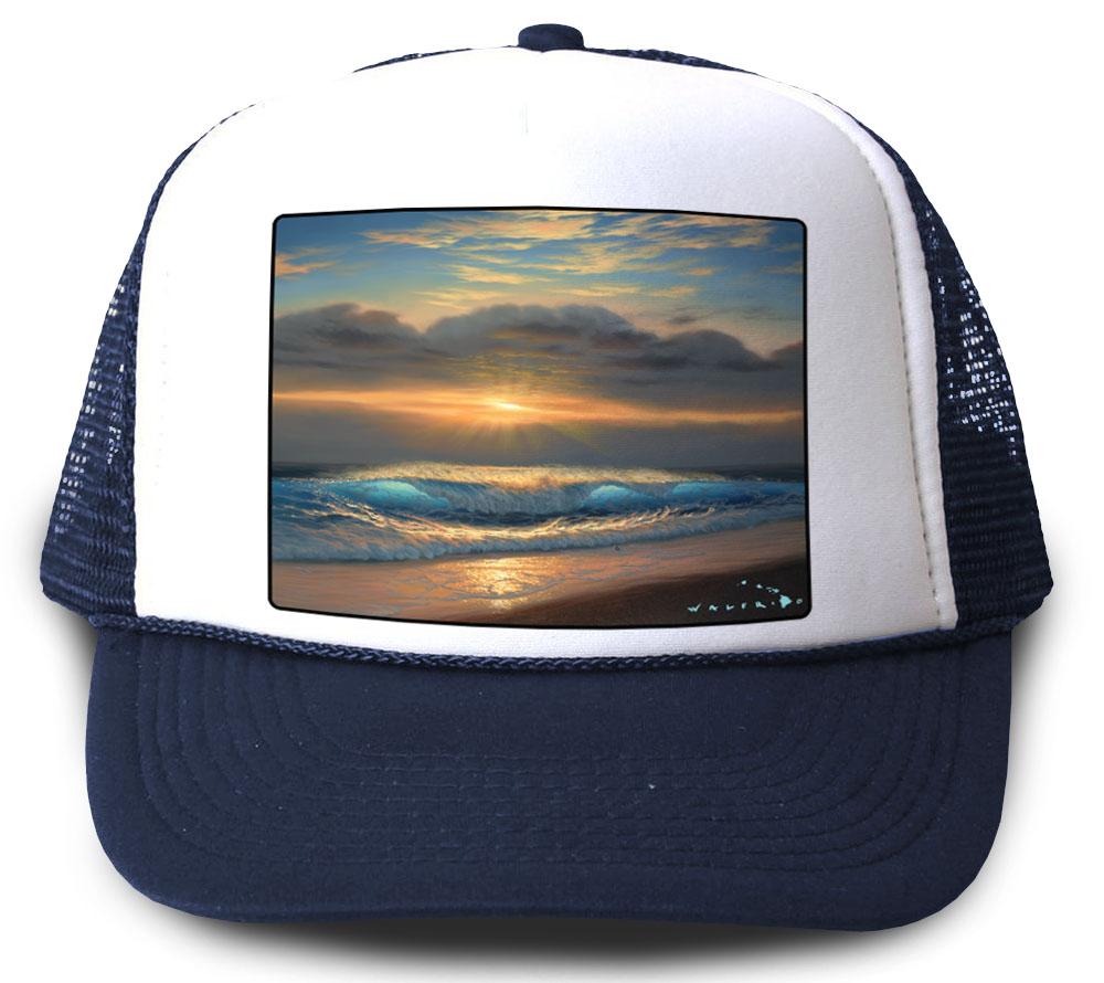 End of a Perfect Day Navy Mesh Trucker Hat by Walfrido