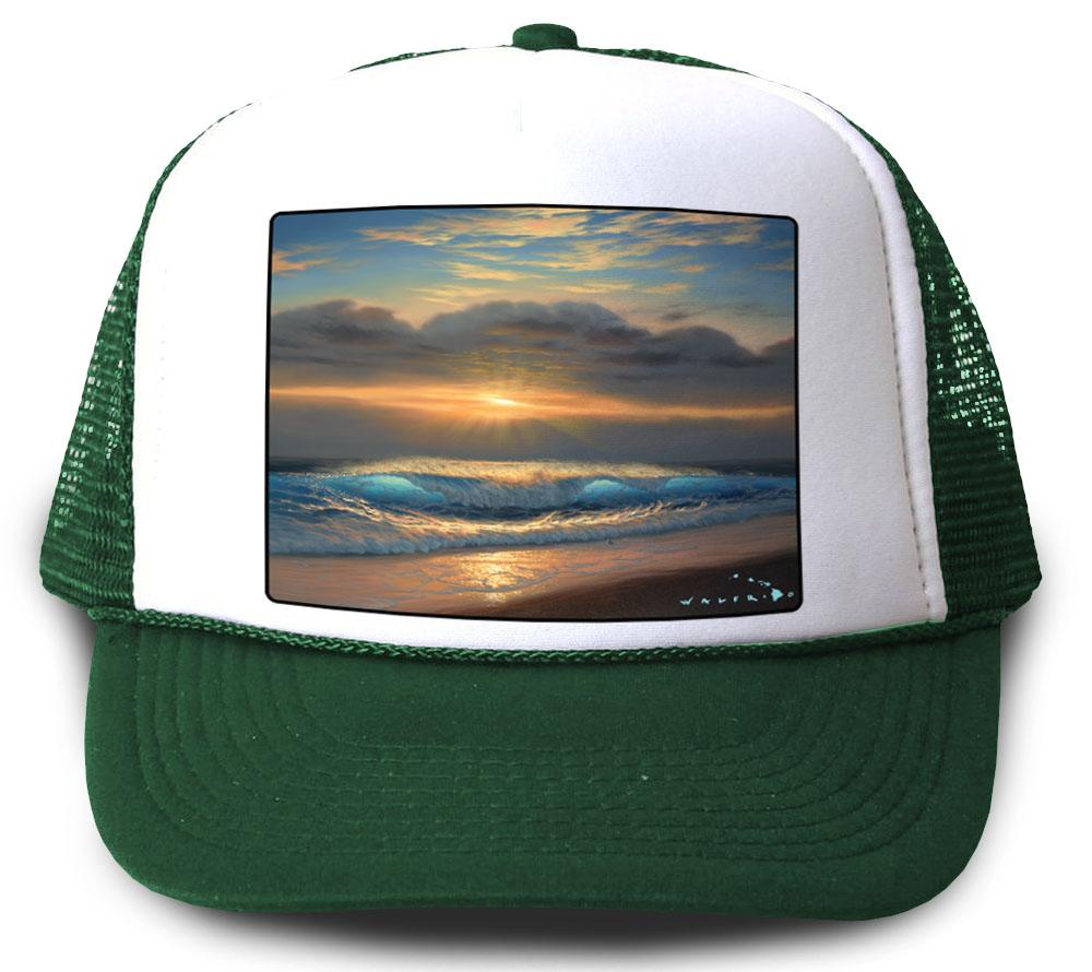 End of a Perfect Day Green Mesh Trucker Hat by Walfrido