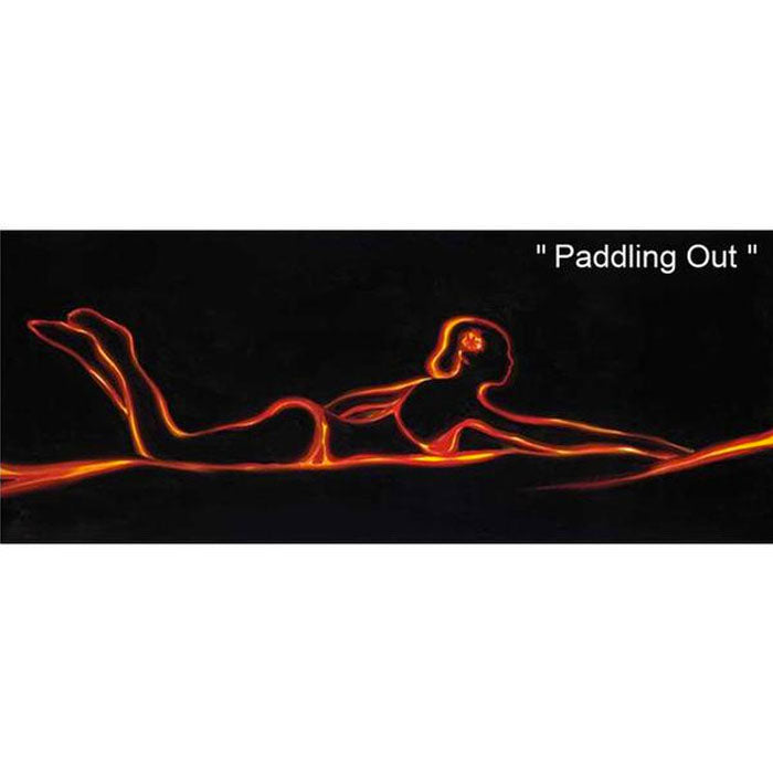 Paddling Out by Hawaii Artist Walfrido featuring a woman paddling out to catch the perfect wave.