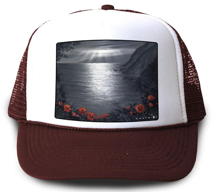 Recalling the View Maroon Mesh Trucker Hat by Walfrido