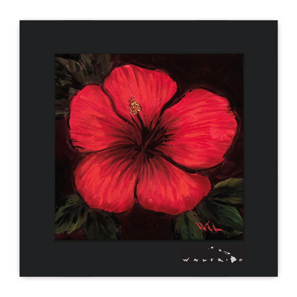 Open Edition Matted artwork by Tropical Hawaii Artist Walfrido featuring a unique, close-up view of a beautiful Hibiscus flower.