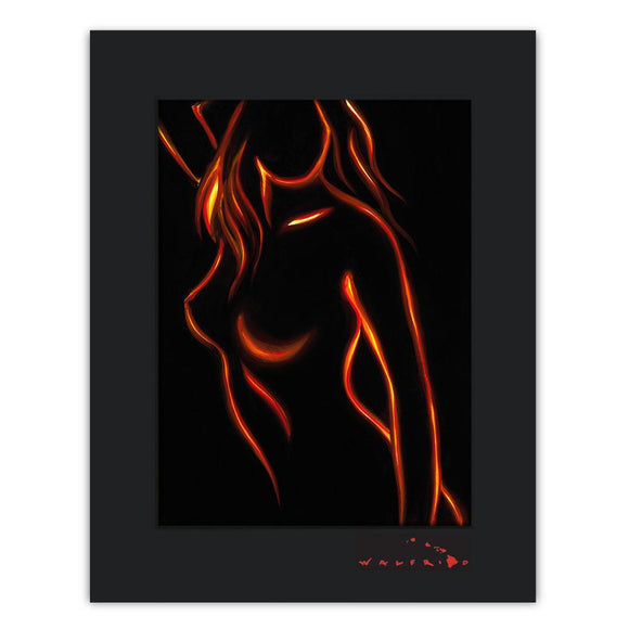 Open Edition Matted artwork by Tropical Hawaii Artist Walfrido featuring a silhouette of a nude woman.