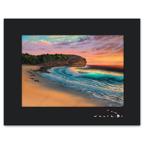 Shipwreck Beach - Open Edition Matted artwork by Tropical Hawaii Artist Walfrido featuring a beautiful view of the famous Shipwreck Beach on the island of Kauai.
