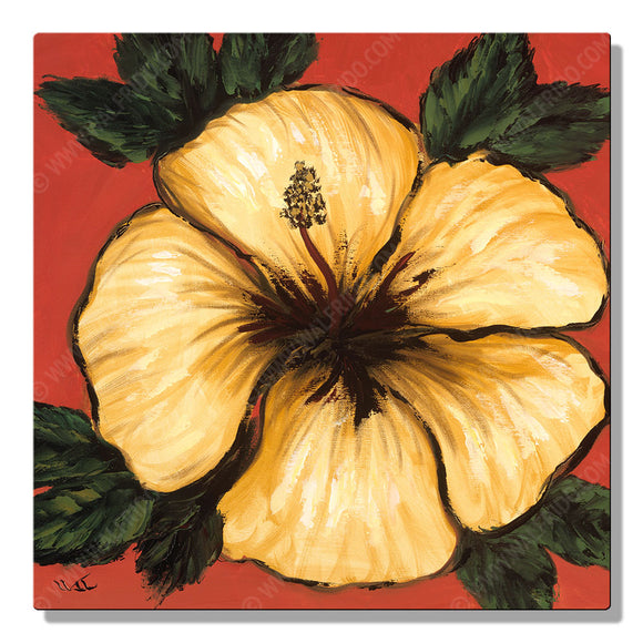 Yellow and Red Hibiscus, Open Edition Metal Print by Tropical Hawaii Artist Walfrido