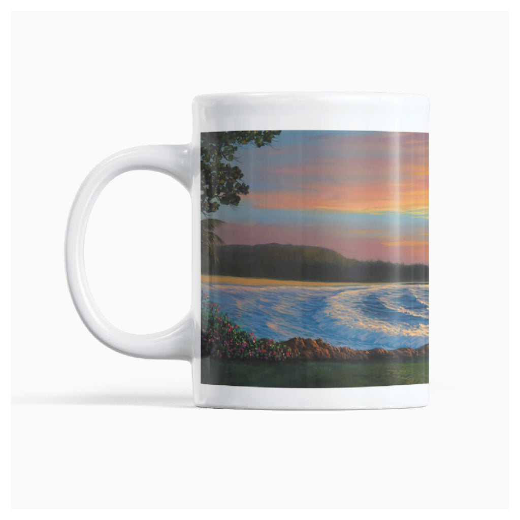 Ceramic mug featuring a beautiful view of the tropical scenery at Turtle Bay Resort on the island of Oahu by Hawaii artist Walfrido Garcia