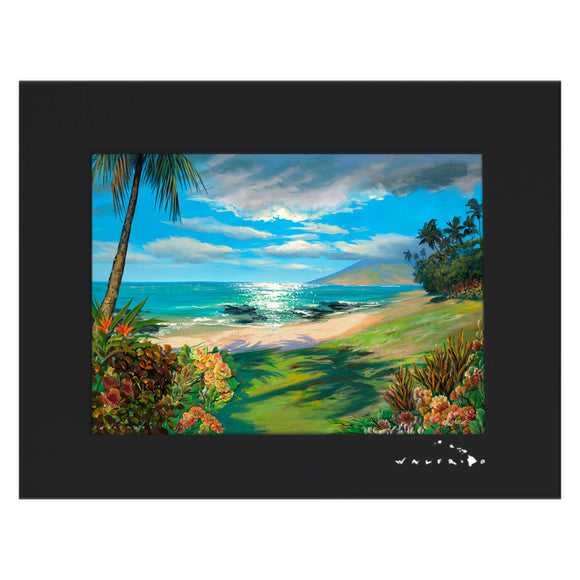 A matted art print of a colorful classic Hawaii seascape by Hawaii artist Walfrido Garcia