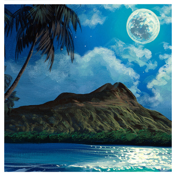 An evening seascape scene with the iconic Diamond Head by Hawaii artist Walfrido Garcia