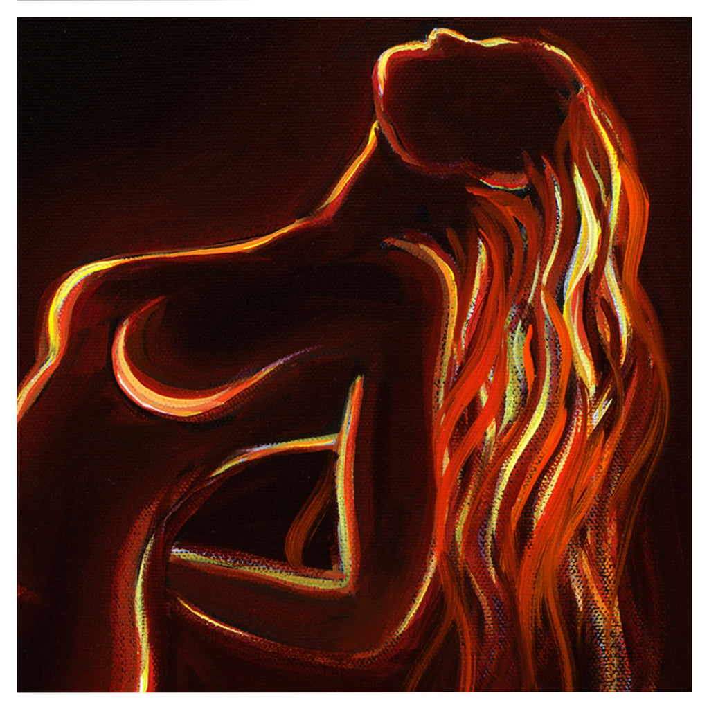 A woman painted using colors similar to lava by Hawaii artist Walfrido Garcia
