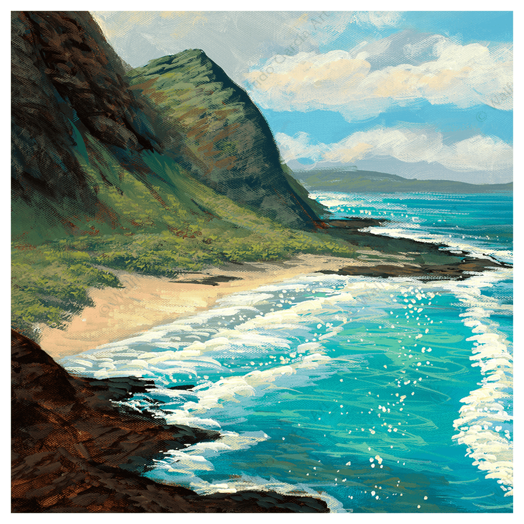 Close up details of artwork Makapuu View by Hawaii artist Walfrido Garcia